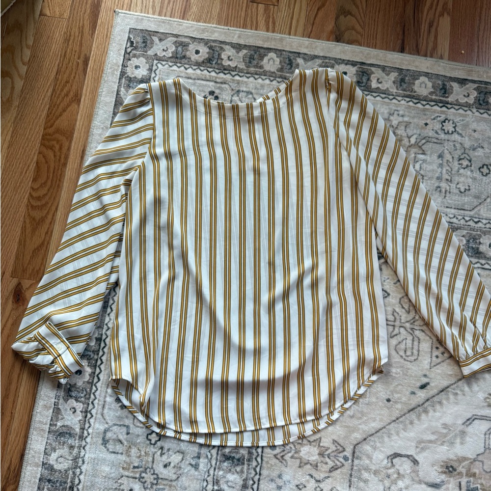 Striped Long Sleeve Women's Top - Yellow and White
